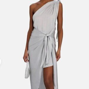 BAOBAB Marea One Shoulder Draped Dress Silver Size Small